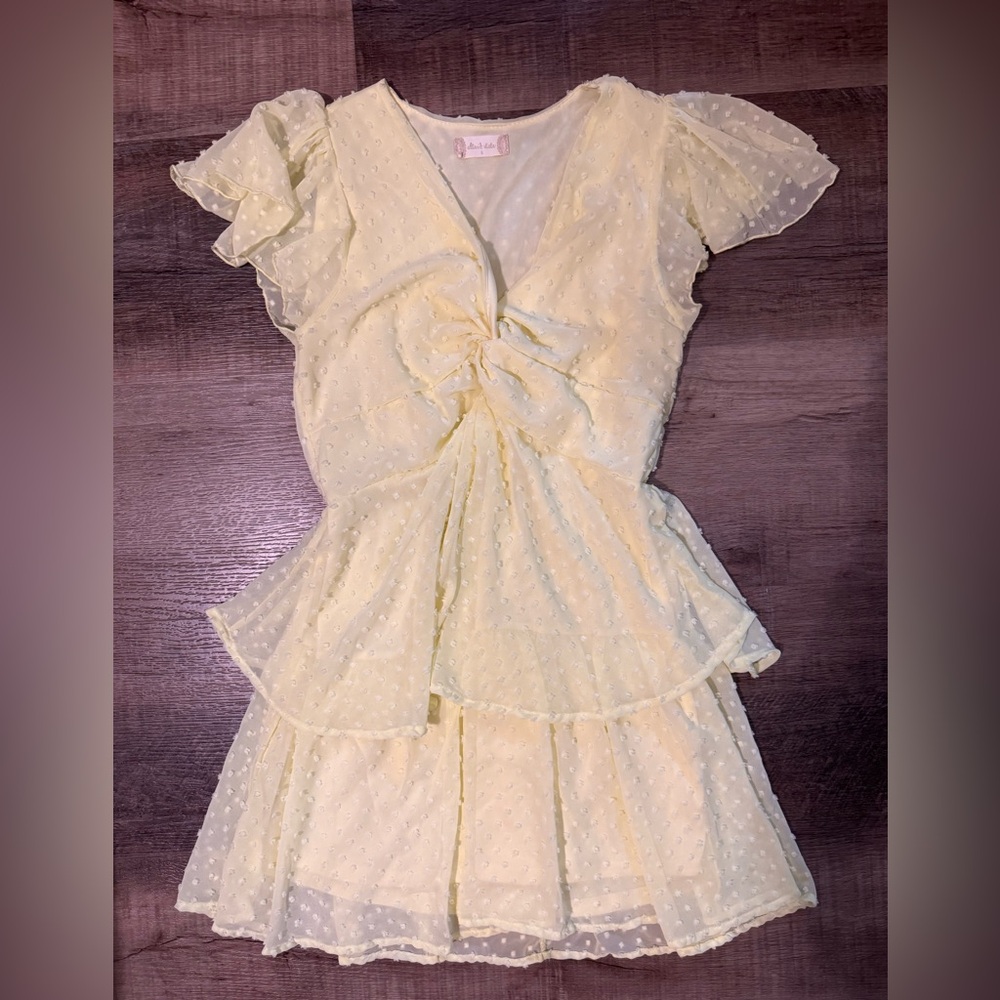 Altar'd State Pale Yellow Swiss Dot Mini Dress